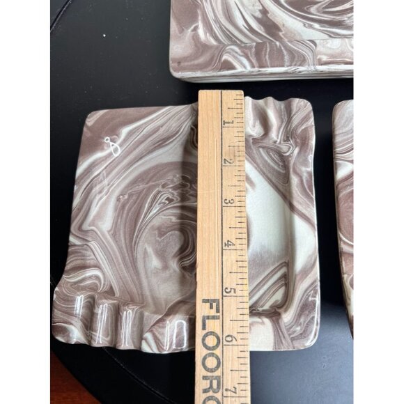 Vintage Mocha Swirl Ceramic Ashtray Set - Brown & Cream - Crazing - 1960s Style - Picture 3 of 11